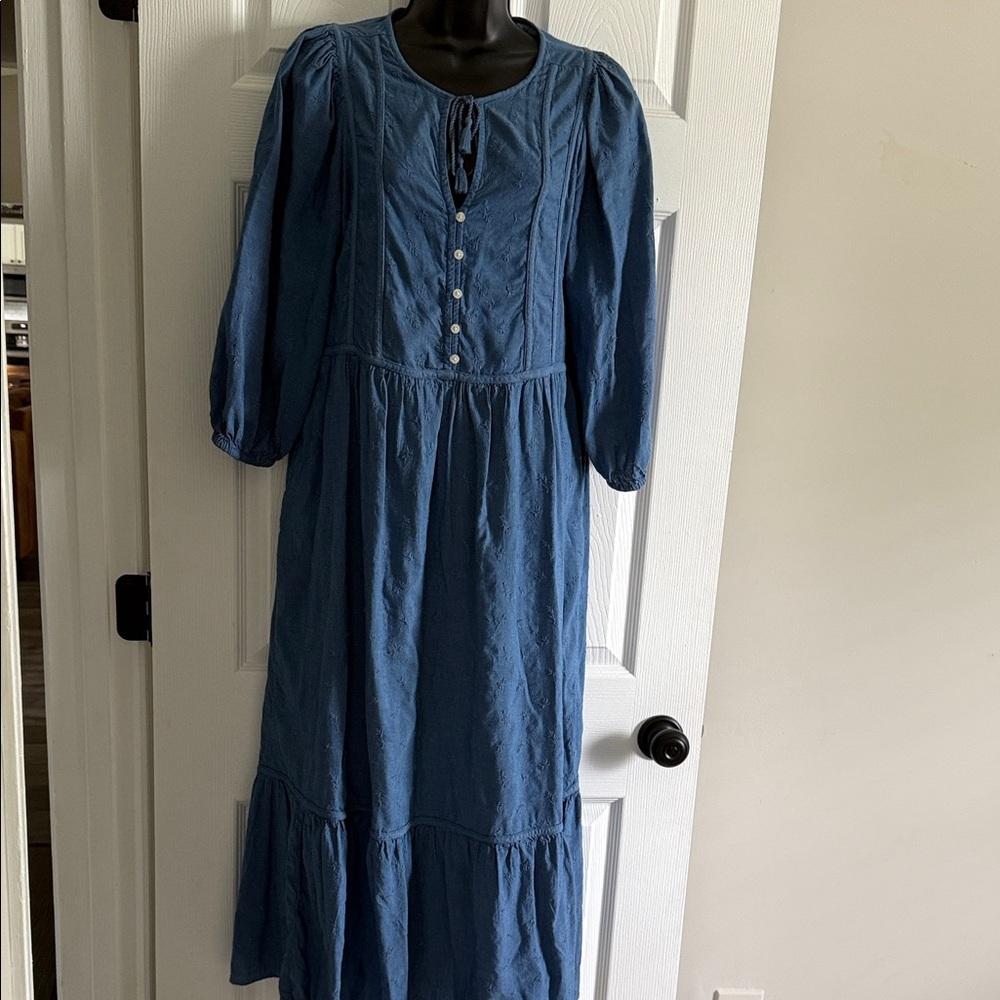 Old Navy Blue Maxi Peasant Dress with Button Front